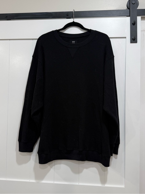 aerie Sweaters - aerie Black Waffle-Knit Crew Sweatshirt